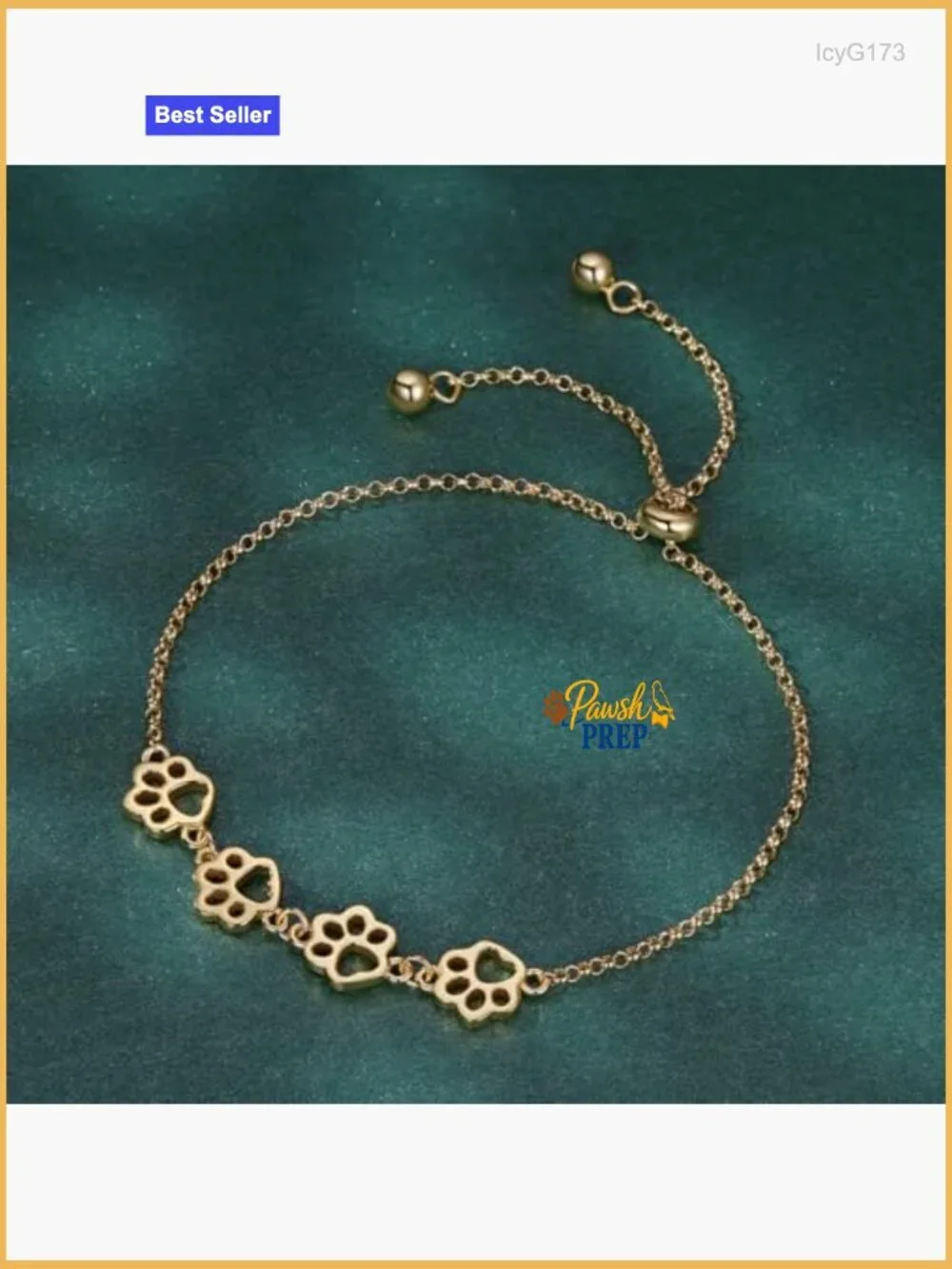 Adjustable Sterling Silver Link Bracelet with Paw Charm Pet Memorial Gift